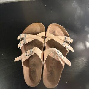Birkenstock Cream Sandals with Contoured Footbed